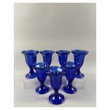 Vtg Dessert Cups Cobalt Blue Depression Era Glass