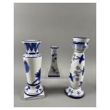 Vtg Chinoiserie Floral Ceramic Candlestick Holders