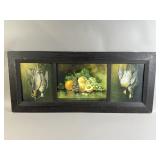 Vtg Triptych Oak Frame Fruit and Duck Print