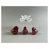 Lalique Crystal Spallow Ring Holder + Glass Birds
