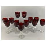 (12) Antique Ruby Red Crystal Wine Goblets