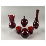 Vtg Anchor Hocking Royal Ruby Red Glass Vases/More