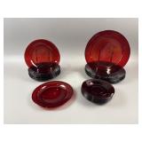 Vintage Ruby Red Depression Glass Plates