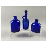 Vtg Cobalt Blue Glass Decanter & Vases