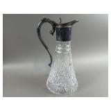 Vtg Claret Cut Crystal Jug w/ Sterling Silver Lid