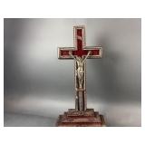 Antique Wood, Velvet & Silver Crucifix