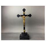 Antique Gilded Brass Crucifix on Black Ebony Wood
