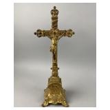 Antique Brass Standing Altar Crucifix