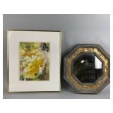 Octagon Wooden Framed Mirror & Signed Art