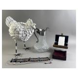 Vtg Italian Glass Pitcher, Chicken Figure, & More