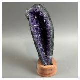Natural Amethyst Crystal Geode On Wooden Stand