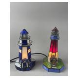 Vtg Tiffany-Style Lighthouse Accent Lamps