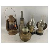 Vintage Oil Lamps & Oil Can