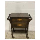 Vtg Standing Wood Sewing Box on Wheels & More