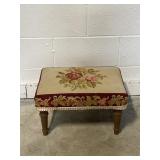 Vintage Floral Needlepoint Footstool