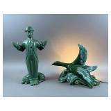 Vintage Olive Green Ceramic Figure & Lamp
