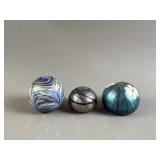 3 Hand Blown Art Glass Paperweights