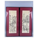 Framed Vintage Pen & Ink Drawings