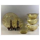 Vtg Amber Depression Glass Set