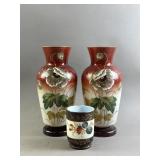Antq Bristol Glass Enameled Hand Painted Vases