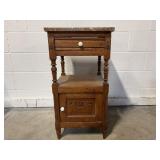 Vintage Oak & Marble Side Table