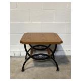 Vtg Wood Top & Iron Base Accent Table