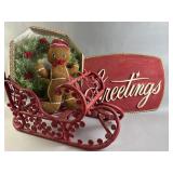 Vtg Christmas Greetings Sign, Sleigh, & More