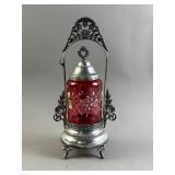 Victorian Silver Plated Glass Pickle Castor