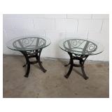(2) Wrought Iron, Glass Top Side Tables