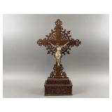 Antique Carved Wooden Cross w/ Porcelain Corpus