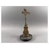 Antique Brass Altar Crucifix w/Madonna & Child
