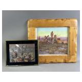Vtg Western Print & Southwest Pottery Foil Print