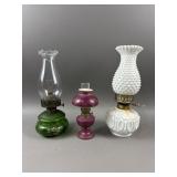 3 Antique Style Glass Oil Lamps