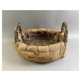 Vtg Primitive Hand Woven Palm Bark + Fiber Basket