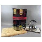 Vintage Tea Pot, BBQ Set, Wood Board & More