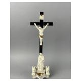 Antq German Bisque Porcelain Crucifix