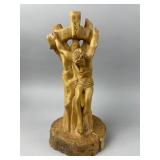 Vintage Hand-carved Olive Wood Crucifix Statue