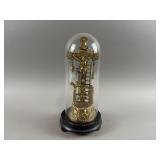 Antique Gold Colored Crucifix Under Glass Dome