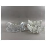 Vtg Glass Oval Serving Bowl & Plate & Bowls