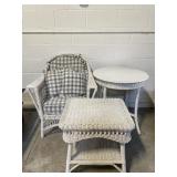 Vintage White Wicker Armchair & Side Tables