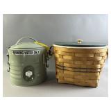 Vtg Metal Water Cooler & Woven Basket