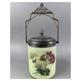 Vintage Satin Custard Green Uranium Biscuit Jar