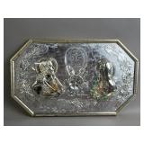 Vtg Silver Foil Jesus & Mary Religious Wall Art