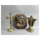 Vtg Brass Jesus Wall Plaque, Crucifix, & More