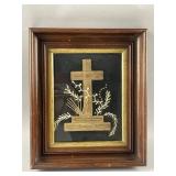 Antique Devotional Shadow Box Featuring a Cross