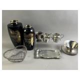 Vtg Japanese Vases & Silver Plated Dishes