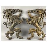 Vintage Mexico Wrought Iron Lion Wall Plaques