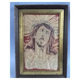 Vtg Framed Fabric Art of Jesus