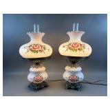 Vintage Hurricane White Glass Table Lamps