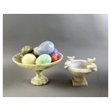 MC Alabaster Compote Bowl W/ Marble Eggs & More